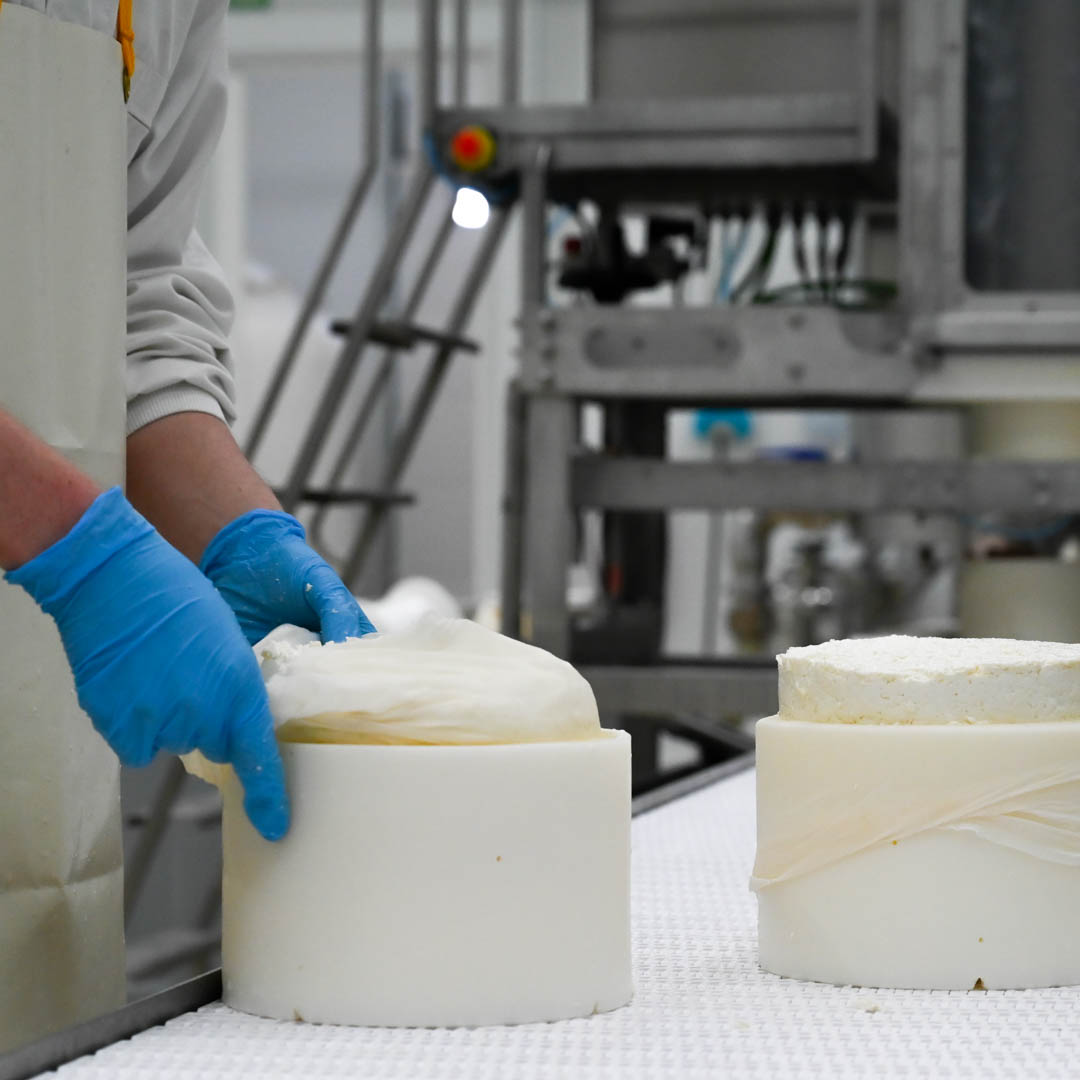 Manos desmoldando un queso fresco